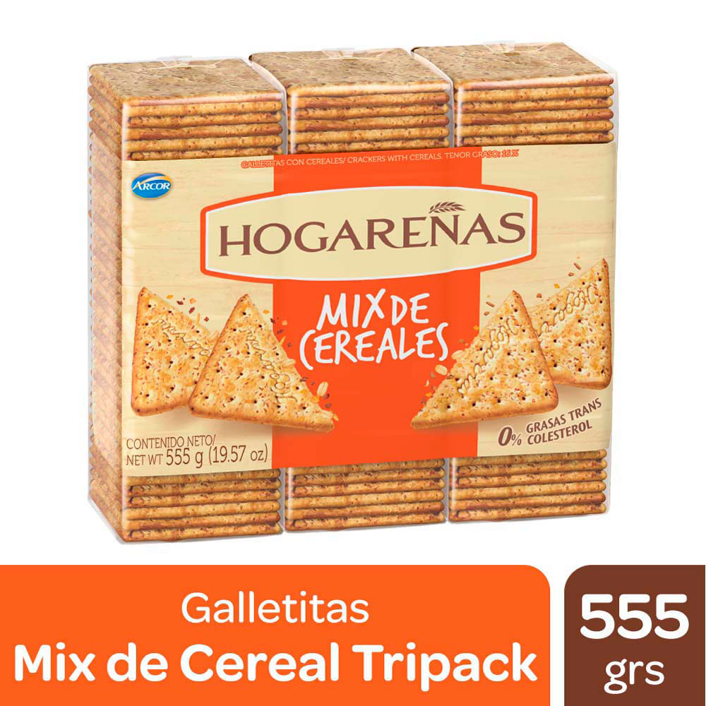 Galletitas Hogareñas Mix Cereales Tripack X 555g