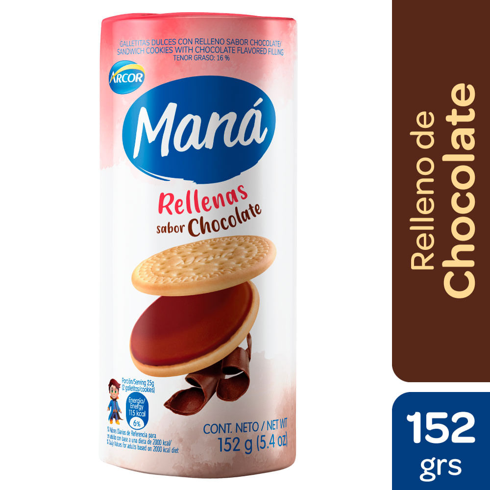 Galletitas Rellenas Vainilla Con Chocolate Mana 152 Gr
