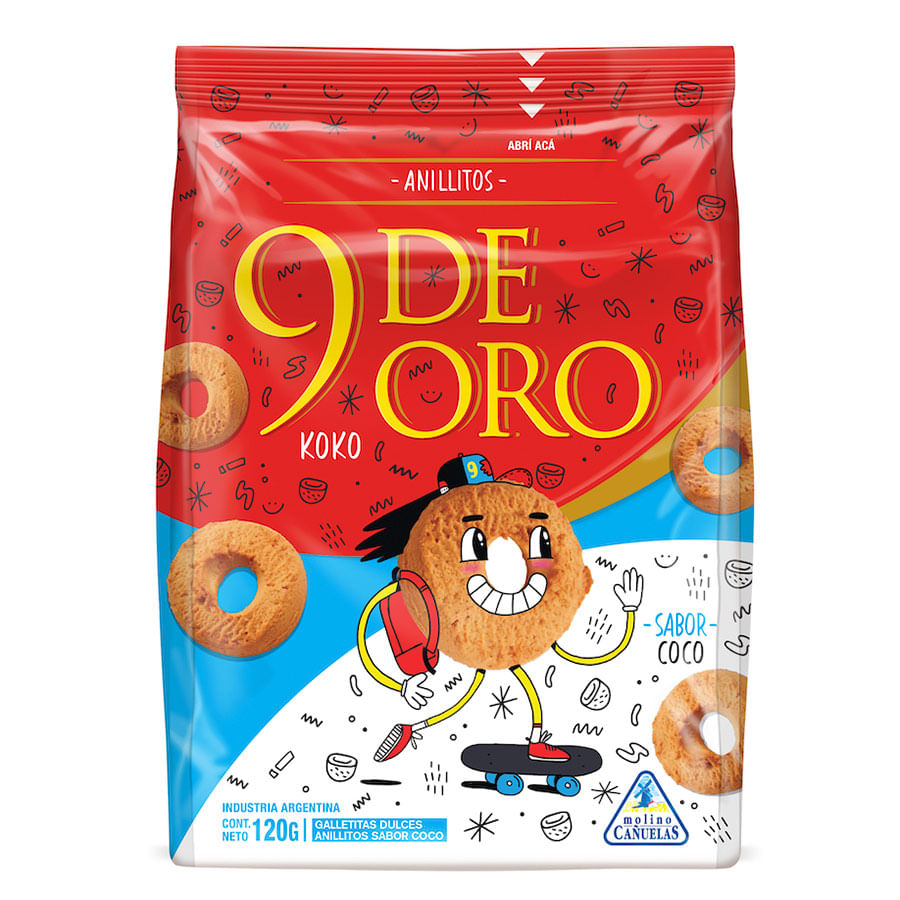 Galletitas Dulces 9 De Oro Anillitos Coco X 120 Gr