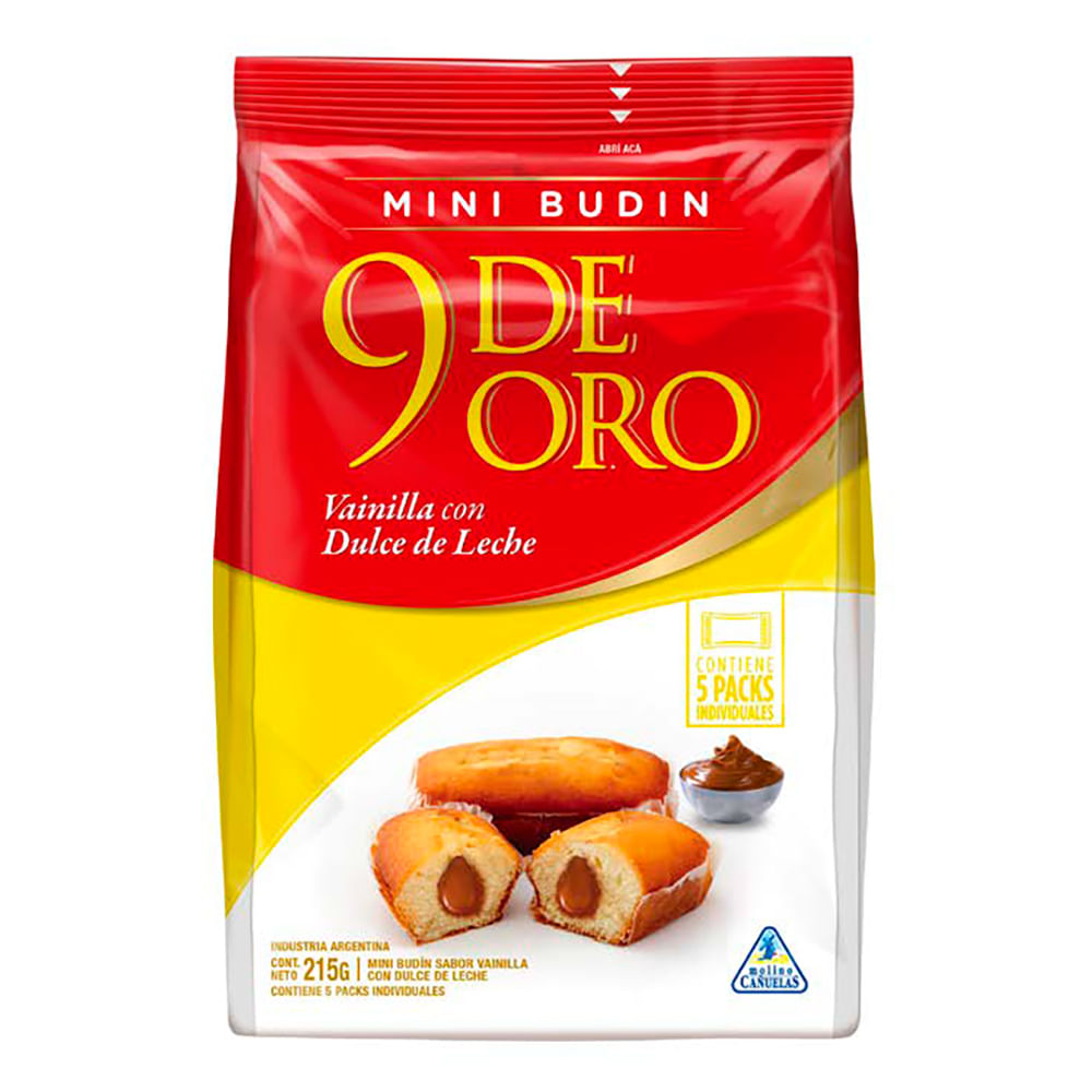 Mini Budín Vainilla Relleno Con Ddl 9 De Oro 215gr