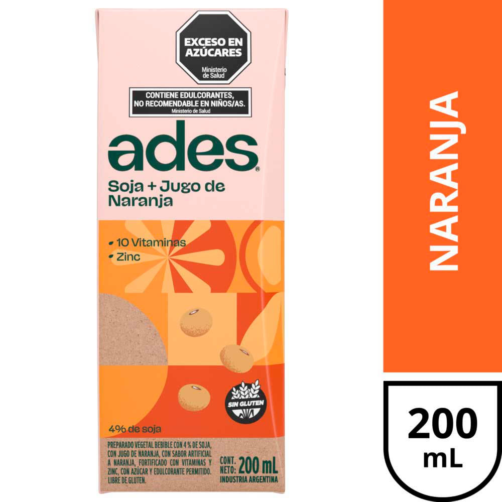 Ades Soja + Jugo De Naranja 200 Ml