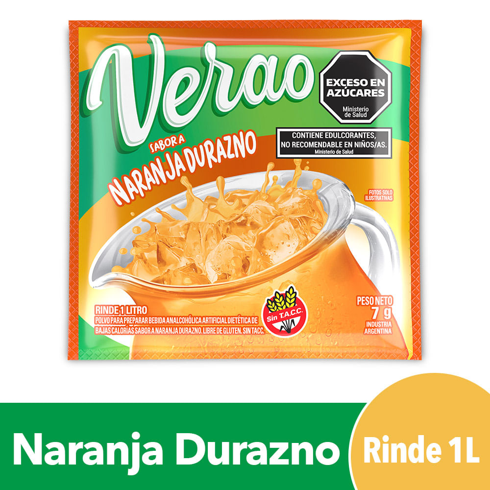Jugo En Polvo Verao Sabor Naranja Durazno 7g