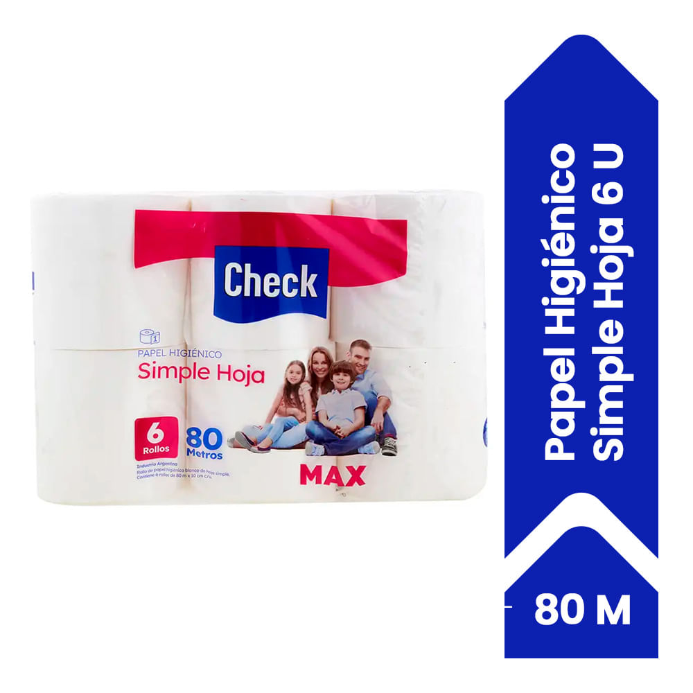 Papel Higienico Check Hoja Simple 80m 6u