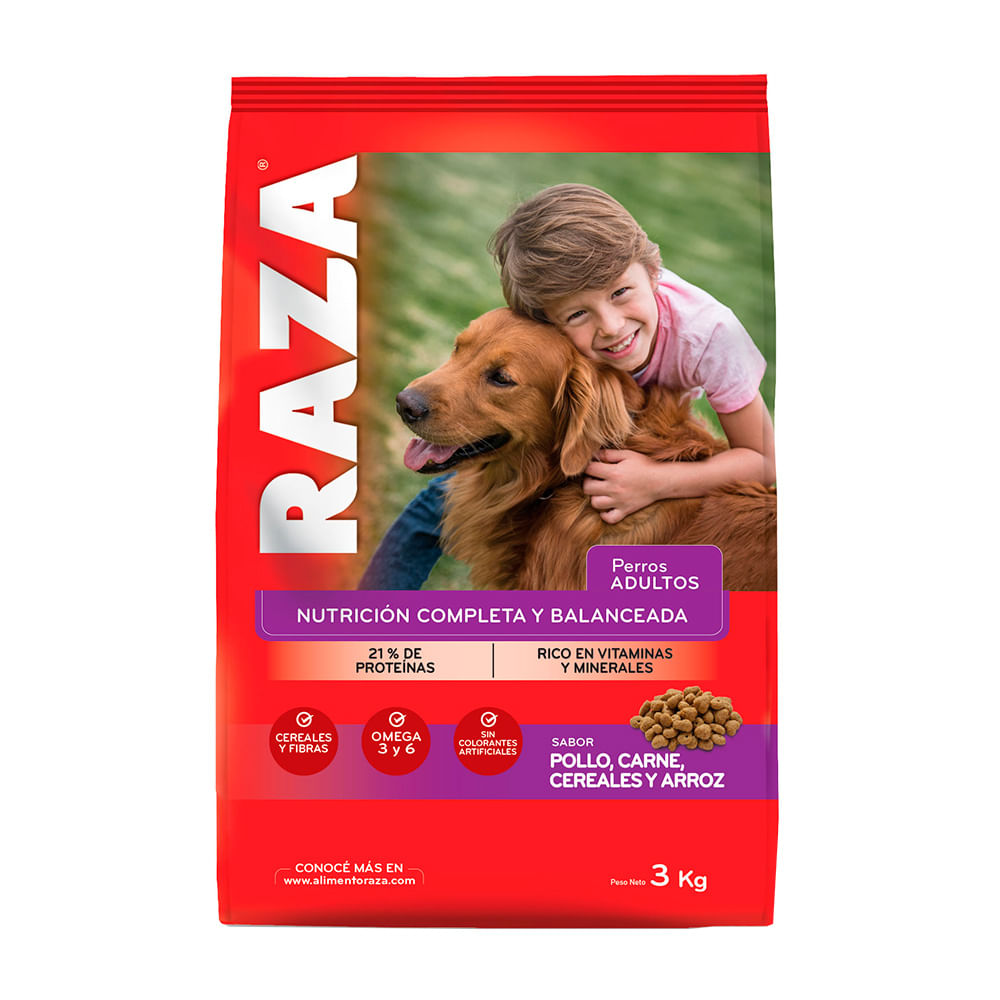 alimento perro raza adultos pollo carne cereales y arroz 3kg