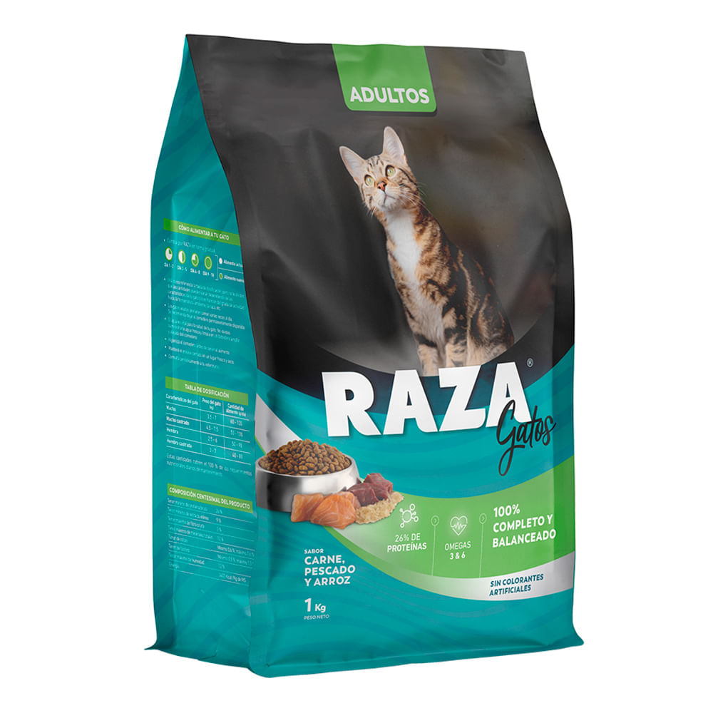alimento gato raza adultos carne pescado y arroz 1kg