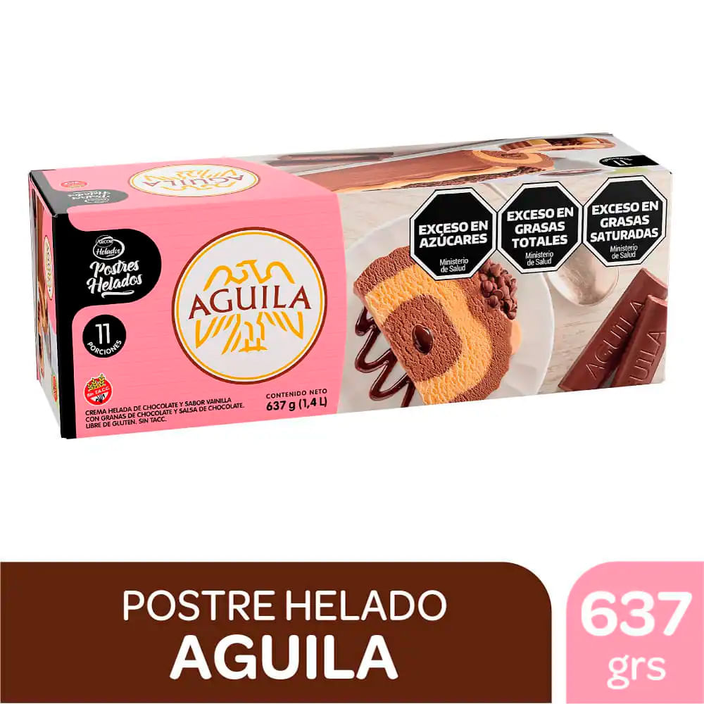 Postre Helado Sabor Chocolate Y Vainilla Con Salsa Y Chips De Chocolate Aguila X 637gr