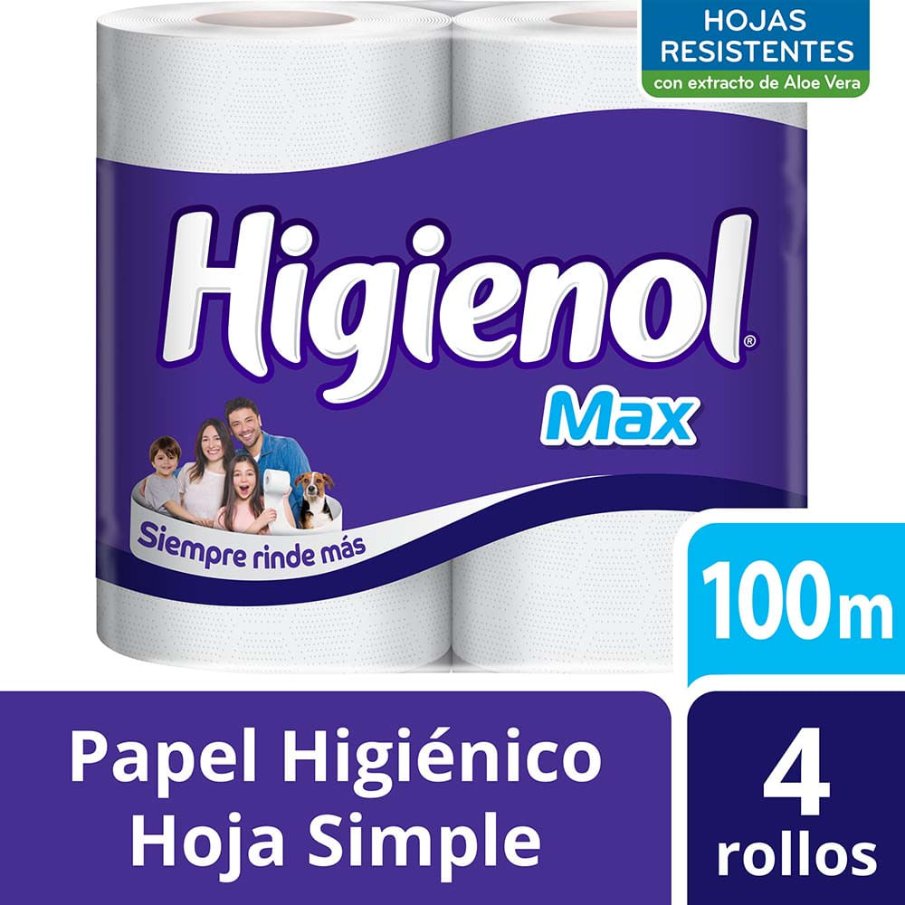 Papel Higienico Hoja Simple Max Higienol 4 Un 100 Mt