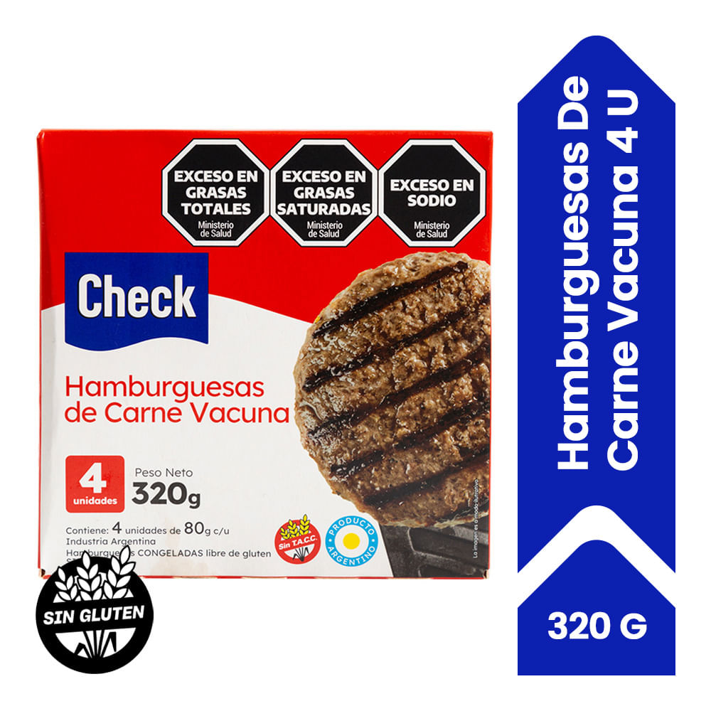 Hamburguesas De Carne Vacuna Check 320 G 4 U