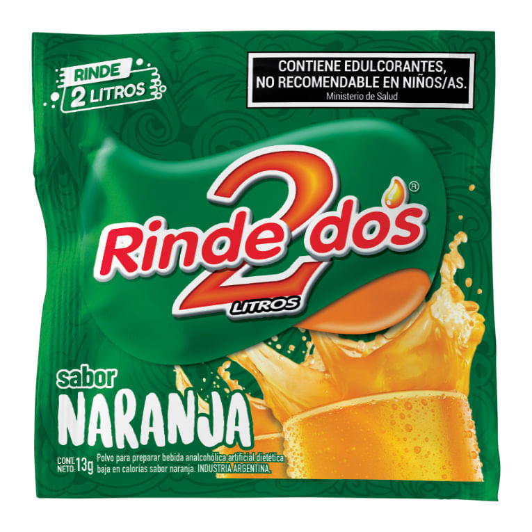 Jugo En Polvo Rinde 2 Sabor Naranja 13 G