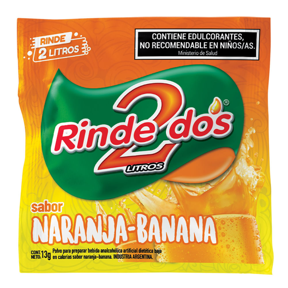 Jugo En Polvo Rinde 2 Sabor Naranja Banana 13 G