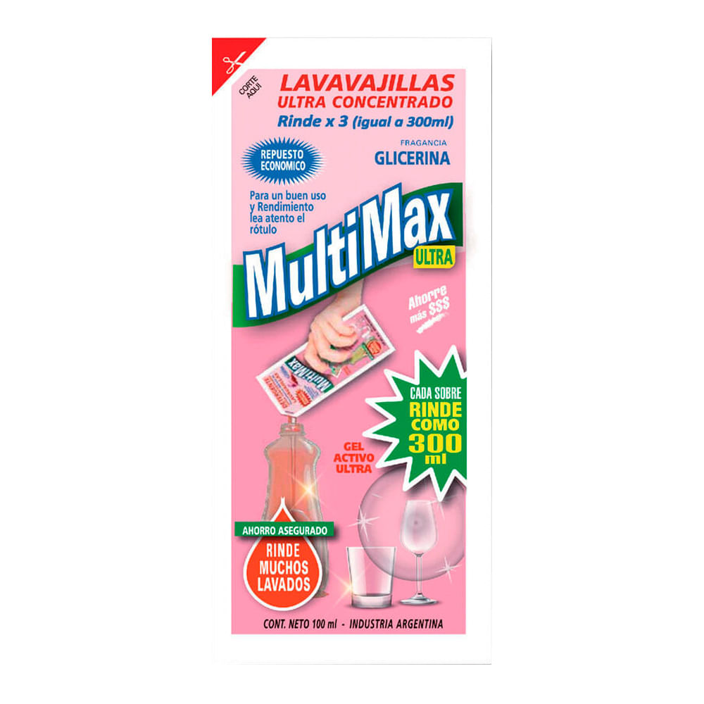 Lavavajillas Detergente Multimax Para Diluir Glicerina (Rinde 300 Ml.) 100 Ml.