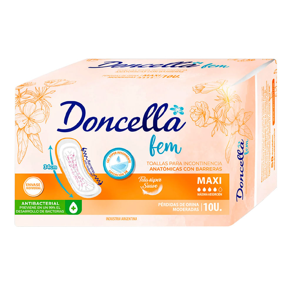 Toallas De Incontinencia Doncella Fem Maxi 10 U