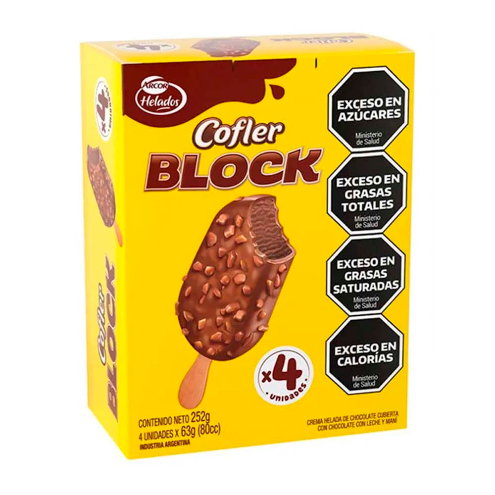 Helado De Palito Cofler Block Sabor Chocolate Con Maní 4u 252 G