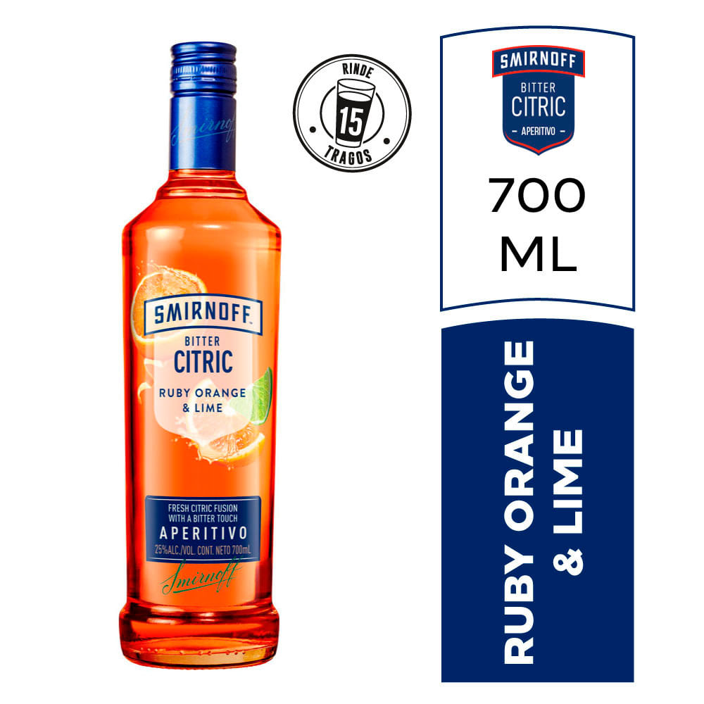 Aperitivo Smirnoff Bittercitric Naranja Y Lima 700cc