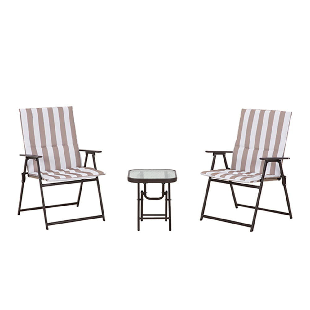 Set Bistro Exterior 3 Piezas Rayado Blanco Y Beige
