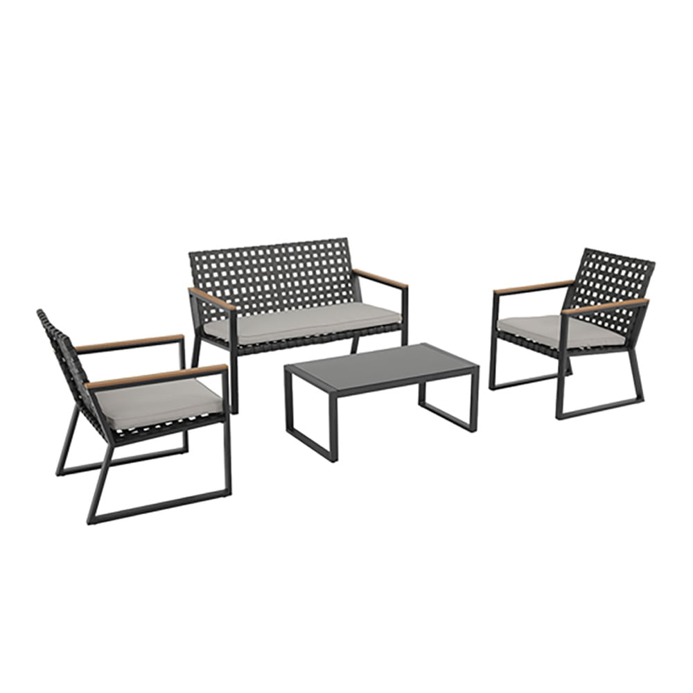 Set De Living Exterior 4 Piezas Negro