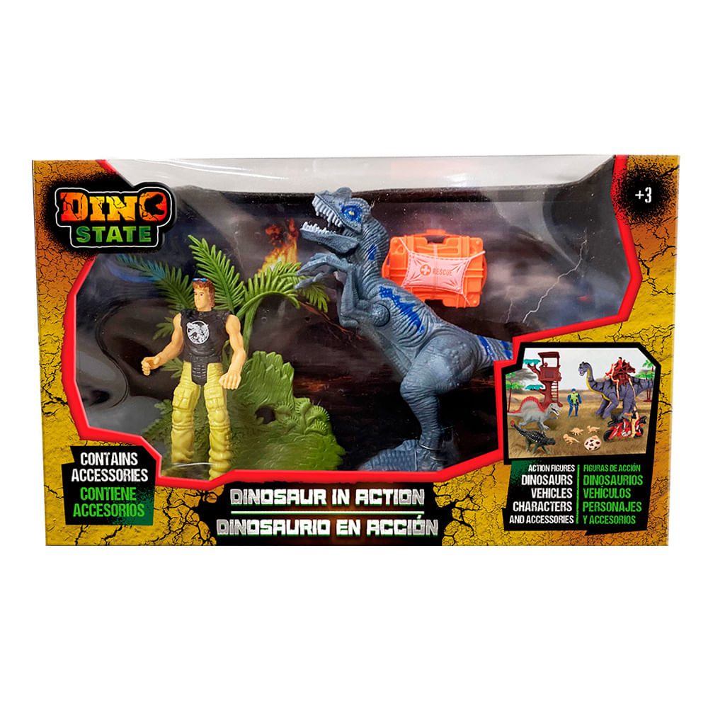 Set Dino State Dinosaurio En Acción 4 Piezas Surtido