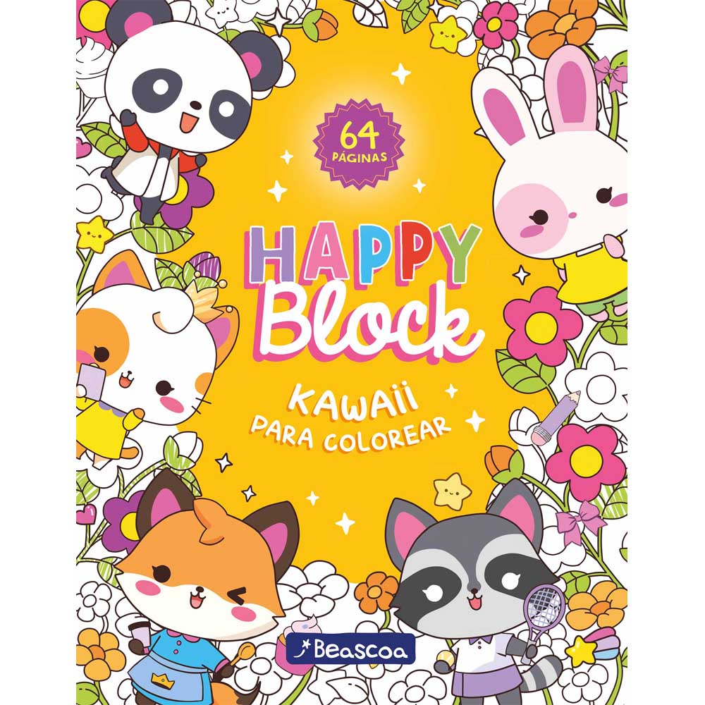 Libro Para Colorear Happy Block Kawaii Editorial Beascoa