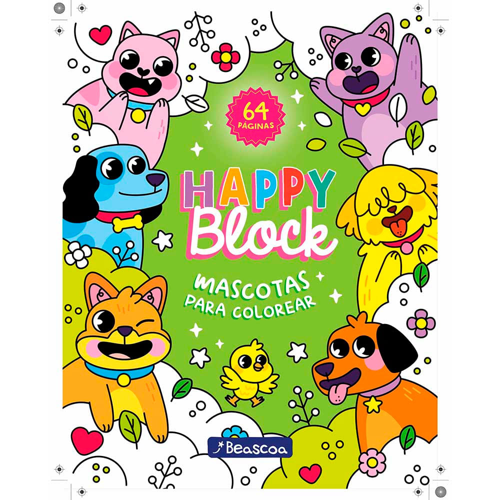 Libro Para Colorear Happy Block Mascotas Editorial Beascoa