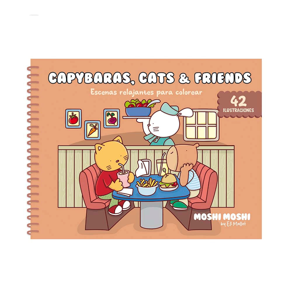 Libro Para Colorear Capybaras, Cats & Friends Editorial Guadal